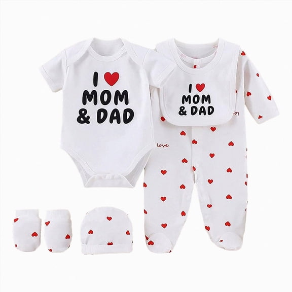 WUANDIXFA Baby Boy Clothes Newborn Baby Layette Gift Set for Boys 5 Piece New Born Boy Gift Set, Baby Clothes Newborn Must Haves,White,0-3 Months