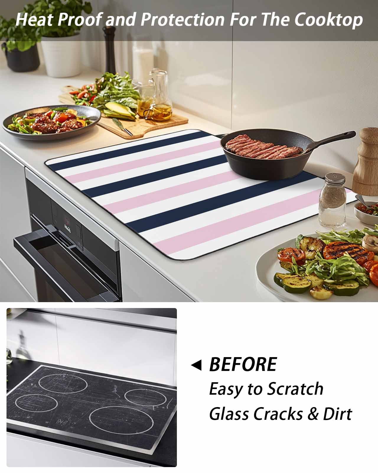 Retro American Stove Top Covers for Electric Stove, 28'x20'' Flag Star Striped Mottled Wood Grain Glass Ceramic Stove Cover Foldable Rubber Mat Heat Resistant Cooktop Protector for Kitchen