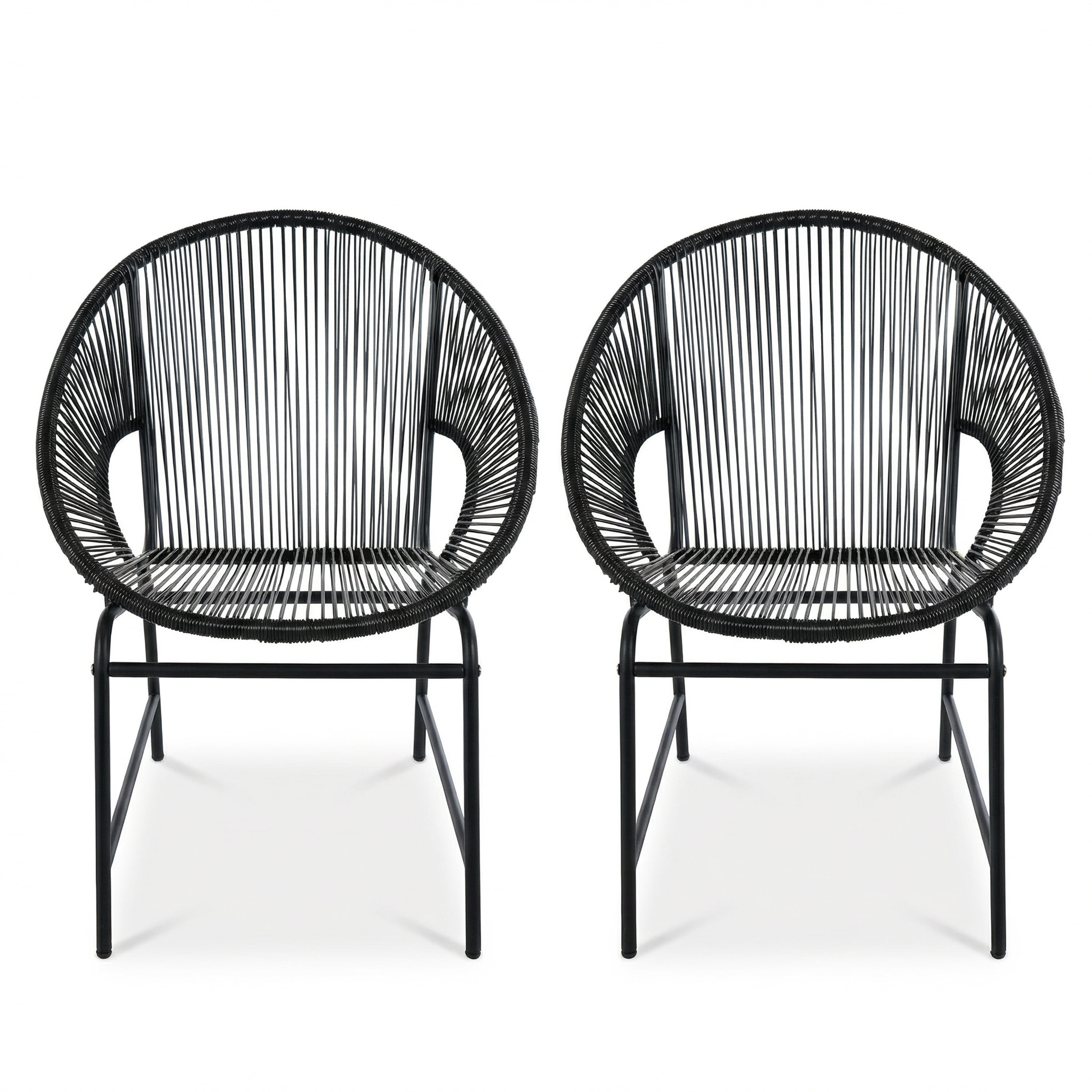 Outdoor PE Rattan Wicker Chairs Set of 2 with Iron Frame for Garden Porch Balcony, Black