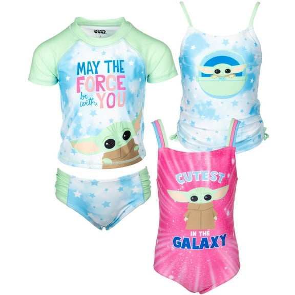 Star Wars The Child Little Girls One Piece Bathing Suit Rash Guard Tankini Top and Bikini Bottom 4 Swimsuit Set Little Kid to Big Kid
