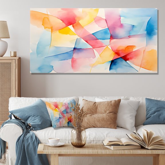 Designart "Pastel Geometric Ink Explosion Burst of Harmony III" Extra Large Abstract Wall Art - Modern Colorful Abstract Geometric Entryway Wall Art