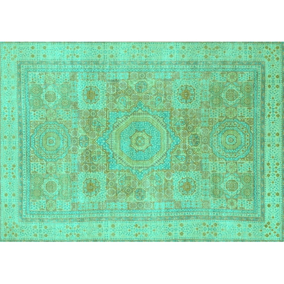 Ahgly Company Indoor Rectangle Abstract Turquoise Blue Modern Area Rugs, 5' x 7'
