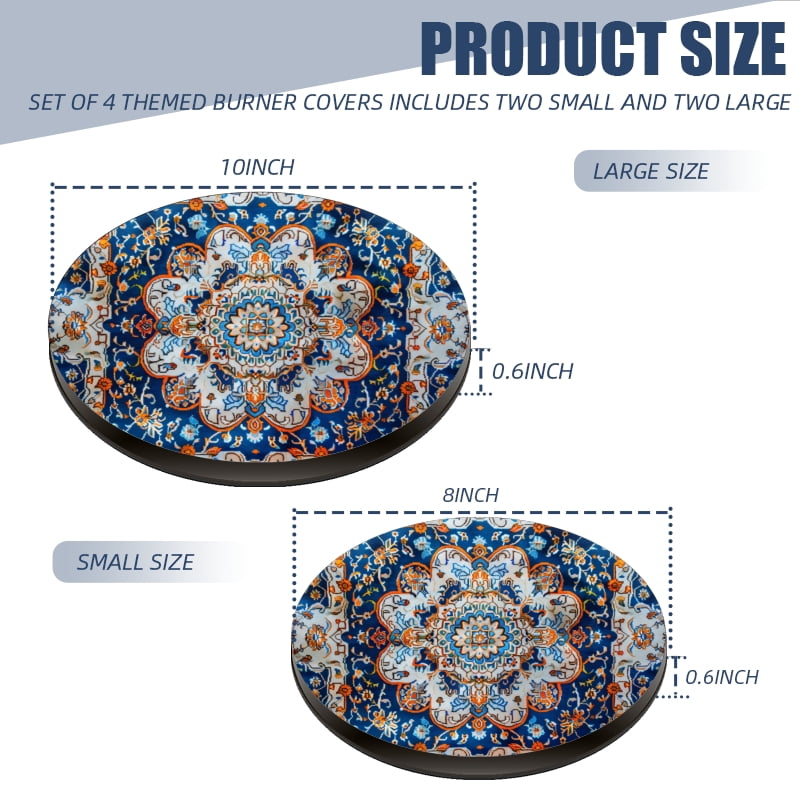Round Burner Covers for Electric Stove, Vintage Bohemia Floral Pattern Metal Durable Stovetop Decor Gas Stove Burner Covers Set of 4 for Kitchen Accessories, 8 Inches and 10 Inches