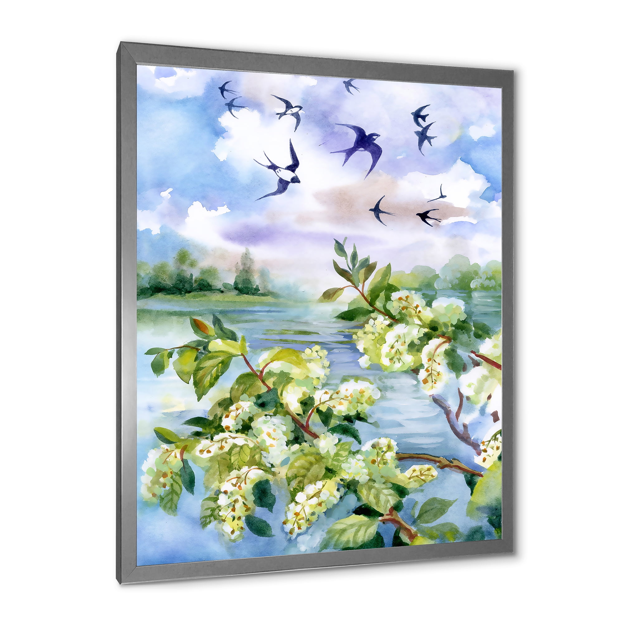 Flowers of The Cherry Blossoms On A Spring Day Landscape 12 in x 20 in Framed Painting Canvas Art Print, by Designart