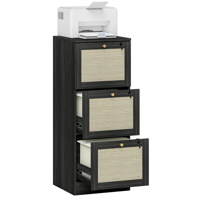 HOMCOM 3 Drawer File Cabinet Lockable Filing Cabinet for A4 Letter Black