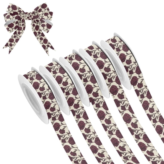5 Rolls Christmas Ribbon 1.5 inch Wide Decorative Ribbon for Gift Wrapping and Holiday Decorations Red Carnations Pattern