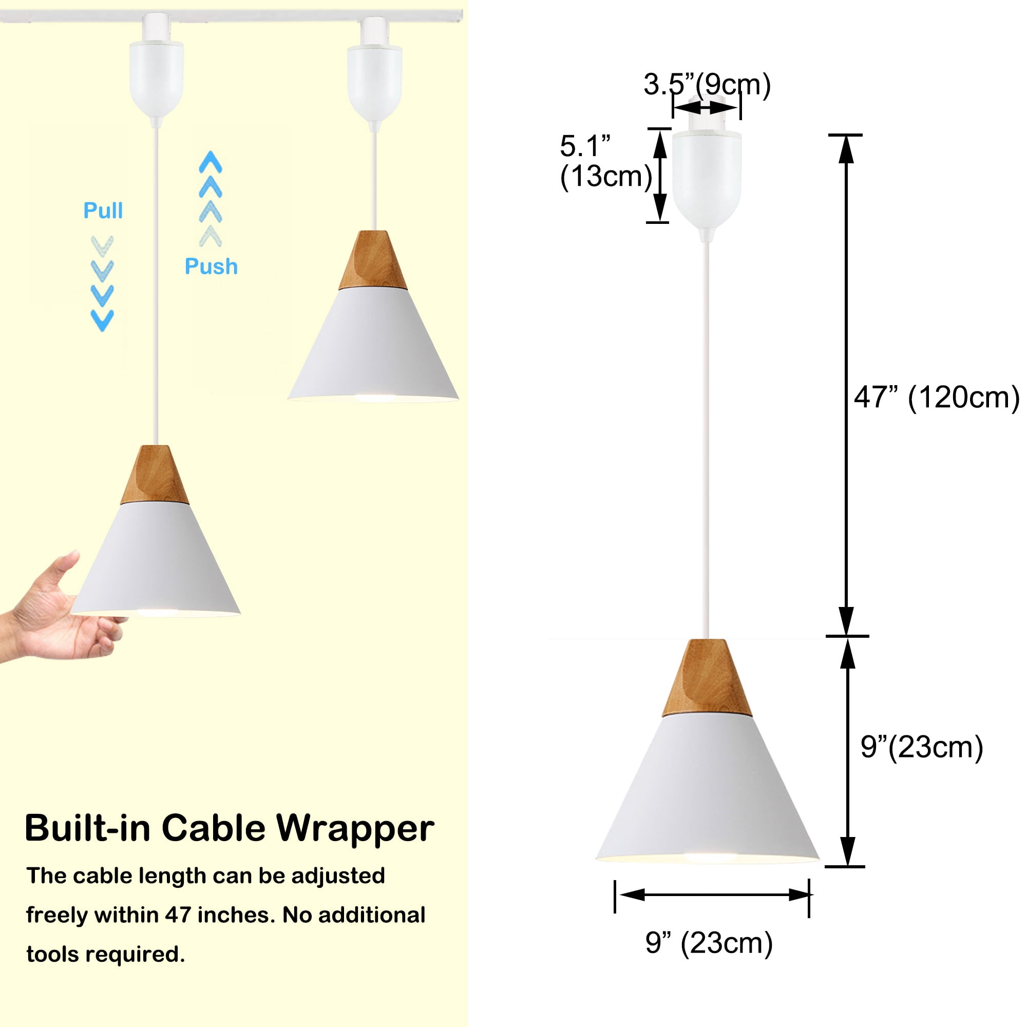 Kiven J-Type Track Lighting Light fixture, White Modern Metal Juno Track Pendant Light with Built-in Cable Wrapper, Adjustable Length for Bedroom Kitchen Home Lighting, 1-Light