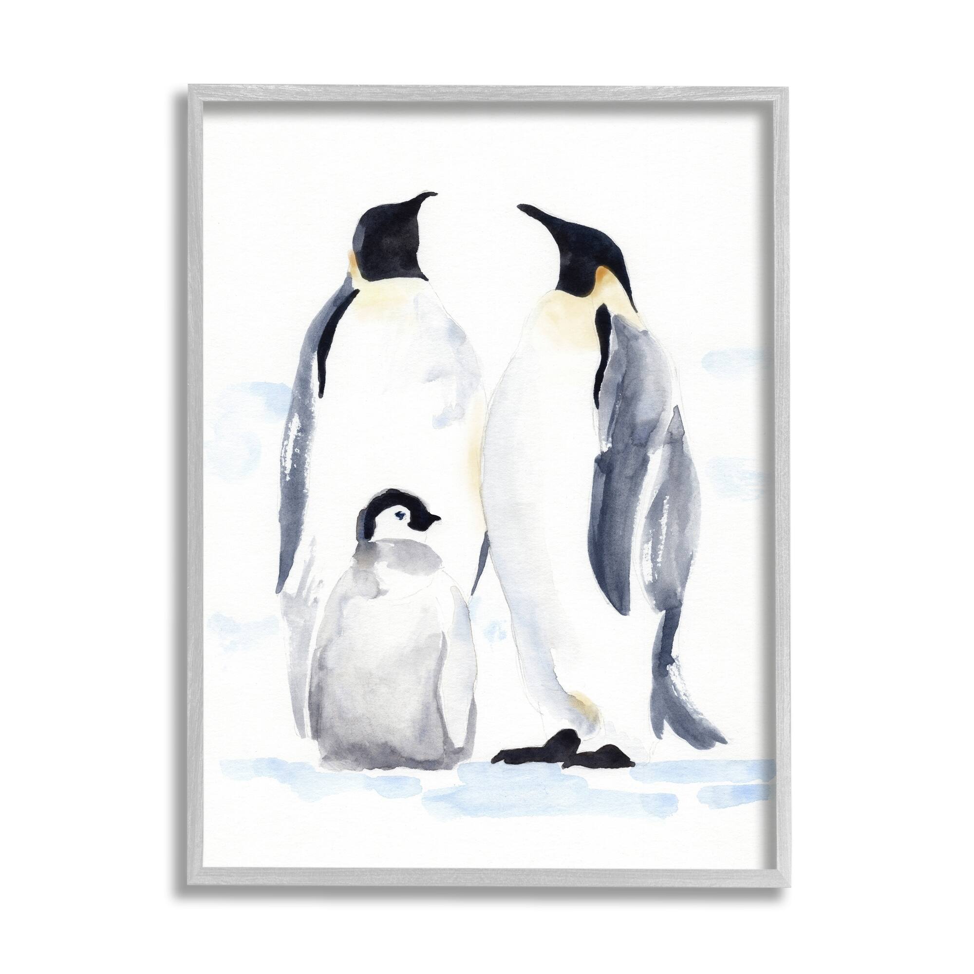 Stupell Industries Winter Penguin Bird Family Soft Watercolor Arctic Animals, 24 x 30, Design by Jacob Green