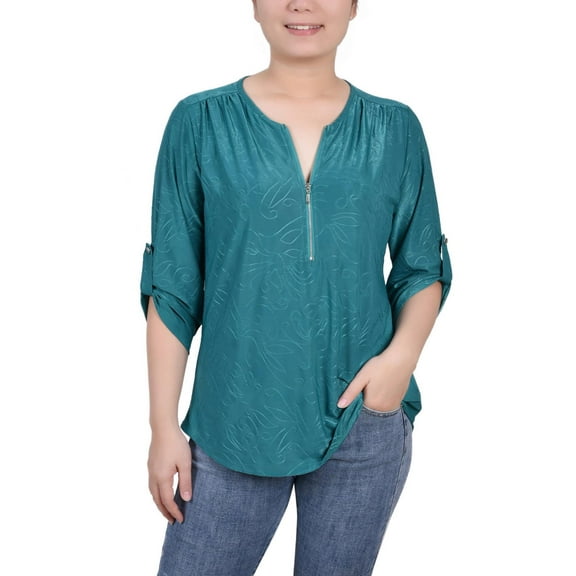 NY Collection Womens Petites Pattern 1/2 Zip Blouse