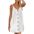 thumbnail image 1 of Fridja Lady V-neck Solid Color Loose Sleeveless Sling Button Short Dress, 1 of 7