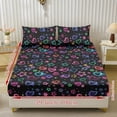 thumbnail image 5 of SEANATIVE Twin Fitted Sheet Set 3 Piece with 1 Fitted Sheet and 2 Pillowcases Mattress Cover Elastic Bed Sheet Set for Valentine's Day Decor, Colorful Star Heart Pattern Black, 5 of 7