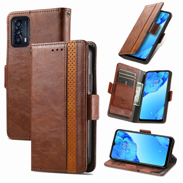 Étui pour TCL 20B, Couverture Portefeuille en Cuir, Étui Folio, Design à Rabat, Fermeture Magnétique - Brun
