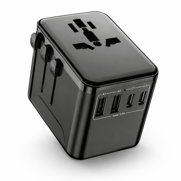 Universal Travel Adapter: 5W International Power Adapter with 5 USB Ports & 2500W AC Outlet, European Plug Adapter, Worldwide Outlet Converter for UK USA AUS - International Travel Essentials