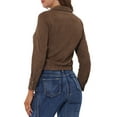 thumbnail image 3 of INSPIRE CHIC Women's Faux Suede Jacket Point Collar Button Down Cropped Sanded Moto Biker Coat L Coffee, 3 of 6