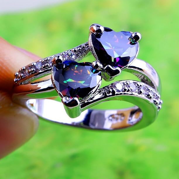 Anillo de piedra preciosa blanca y arcoiris con corte de corazon para mujer joyeria para amantes de la moda Wmkox8yii fajkfhkj1400 Bodega Aurrera en linea
