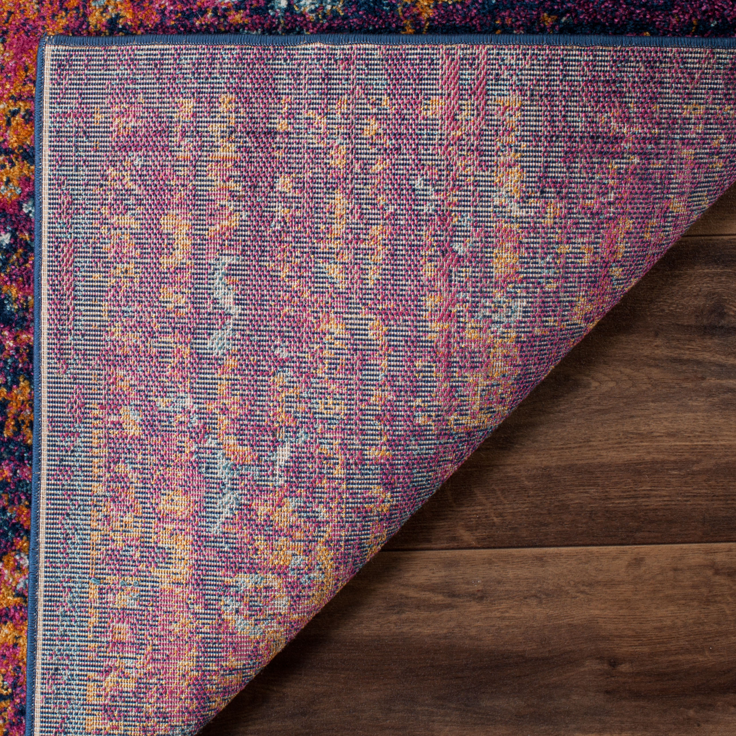 SAFAVIEH Evoke Westley Bordered Area Rug, Blue/Fuchsia, 5'3" x 5'3" Square