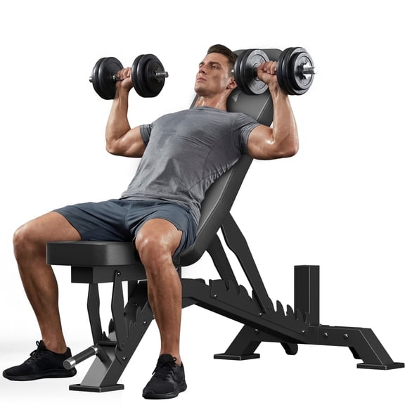 FASTES Adjustable Weight Bench 8 Positions Foldable Workout Bench Heavy-duty Weight Bench Press for Home Gym Full Body Strength Training, Max Weight 1400lbs, Black