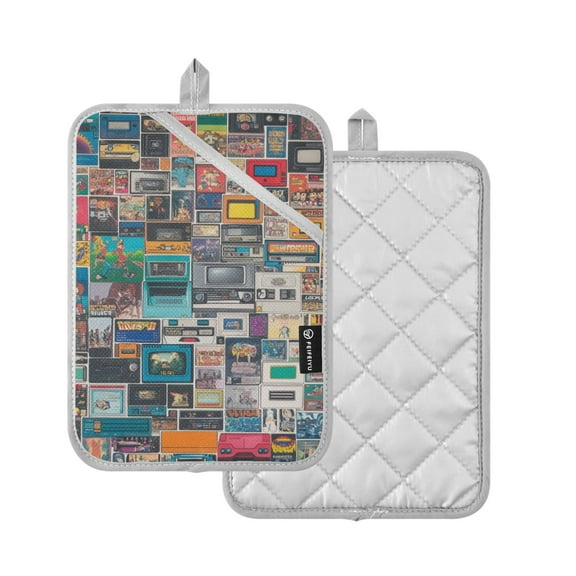 Yayeee Pot Holders Kitchen Heat Resistant with Pocket 7"x9.8" Cotton Oven Cooking Hot Pads, Large Retro Collection Pattern