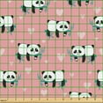 thumbnail image 2 of Ambesonne Panda Fabric by the Yard Upholstery, Monochrome Bears and Hearts, 1 Yard, Pink and Dark Seafoam, 2 of 5