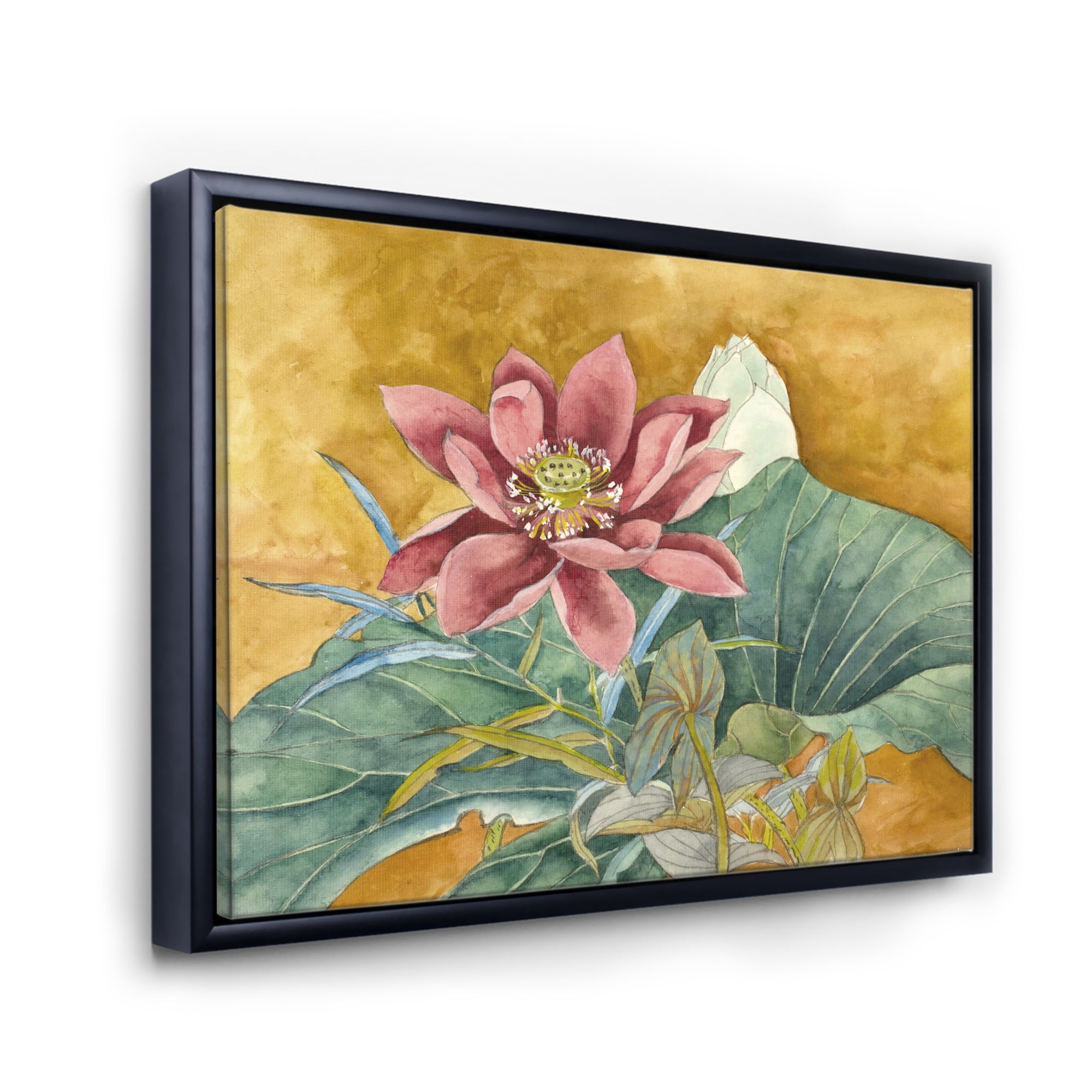 Designart 'Ancient Impression of Pink Lotus' Traditional Framed Canvas Wall Art Print