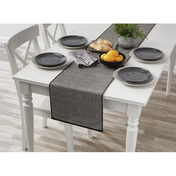 Mainstays Table Runner Black Woven Cotton Polyester Blend, 14" x 72"