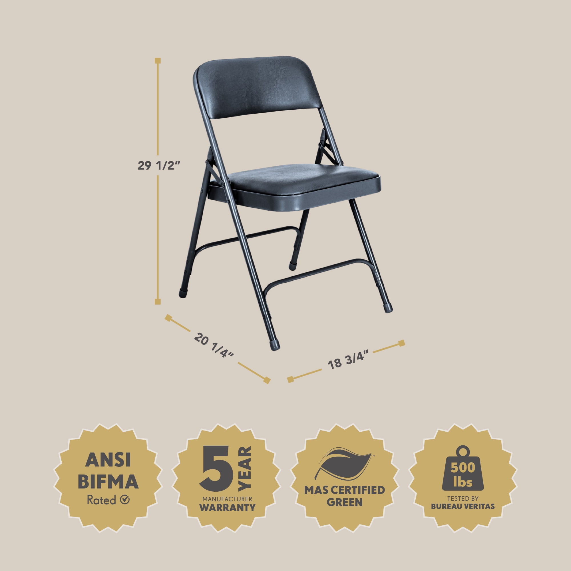 Hampden Furnishings Bernadine Collection Vinyl Folding Chair, Midnight Blue, Pack of 4