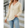 thumbnail image 3 of Liacowi Women Long Sleeve Hooded Sweatshirt Button Hoodies Casual Solid Color Autumn Loose Fit Pullover Tops, 3 of 8