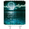 thumbnail image 3 of Moon Shower Curtain Full Moon Over Sea Ocean Clouds Planet Star Sky Dreamy Night Scene Black Green Gray Bathroom Curtains Decor Polyester Fabric Include Hooks,(70" Wx84 H), 3 of 3