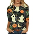 thumbnail image 2 of jobturf Halloween Shirts for Women Pumpkin Printed 3/4 Length Sleeve T Shirt Casual Cute Ghost Floral Graphic Tee Tops Festival Going Out Costumes, 2 of 5