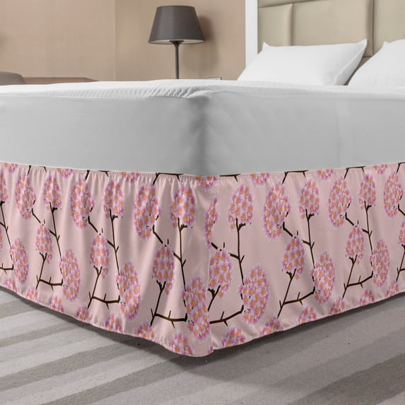Floral Bed Skirt, Hydrangea Flowers Drawing Simplistic Style Spring Twigs Print, Elastic Bedskirt Dust Ruffle Wrap Around for Bedding Decor, 4 Sizes, Rose Multicolor, by Ambesonne