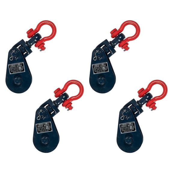 4 Pack 4 Ton Snatch Block with Shackle for 1/2" Wire Rope – 4-1/2" Sheave Tree Sling & Tow Wrecker – Heavy Duty Pulley Block for Towing, Lifting, Rigging Use