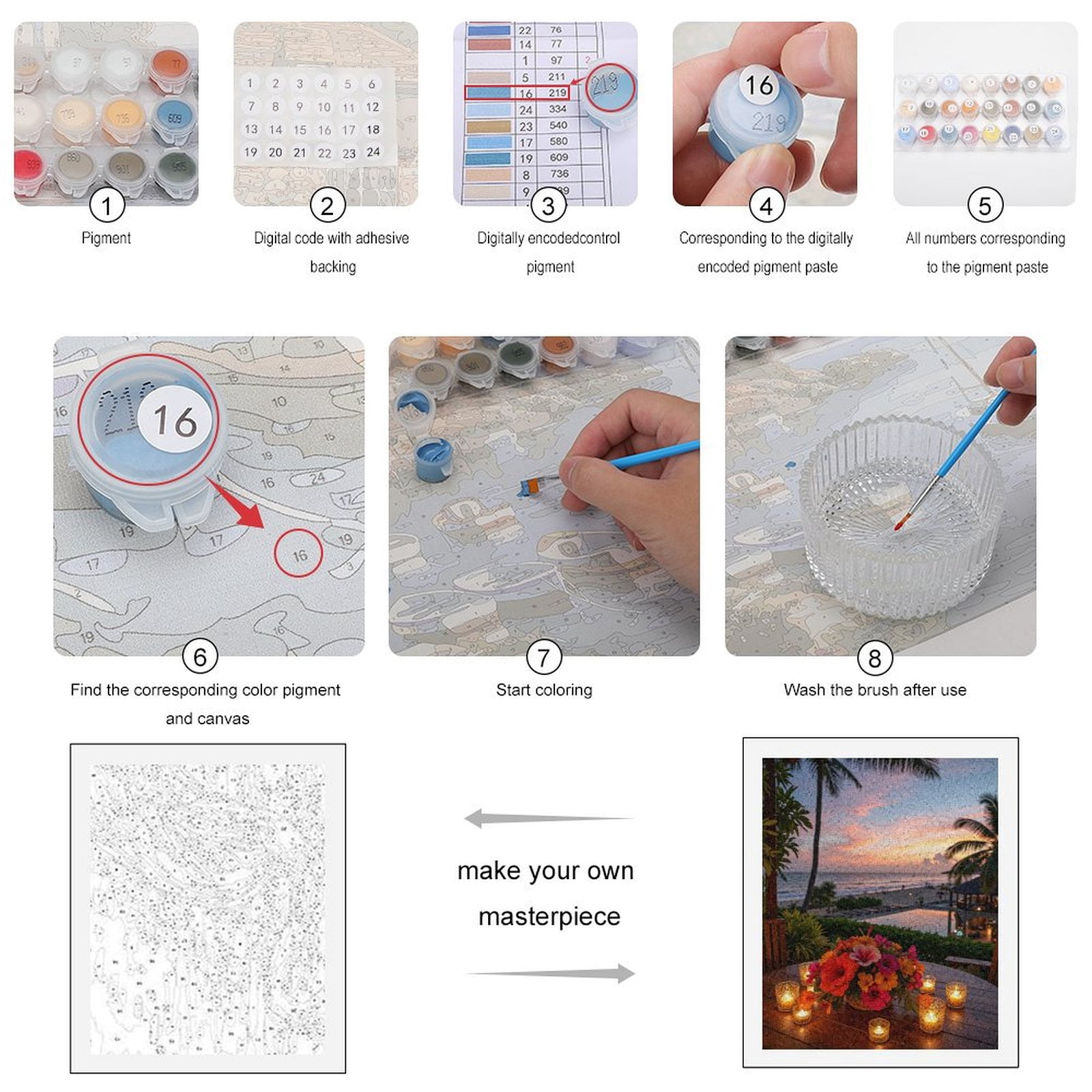 Paint By Numbers Kit for Adults Beginner - DIY Tropical Sunset Beach Candles Flowers Canvas Painting Kits for Adults, Frameless Paint By Number for Adults for Home Wall Decor 16x20 Inch