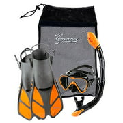 Seavenger Diving Dry Top Snorkel Set with Trek Fin, Single Lens Mask and Gear Bag, L/XL - Size 9 to 13, Gray/Black Silicon/Orange