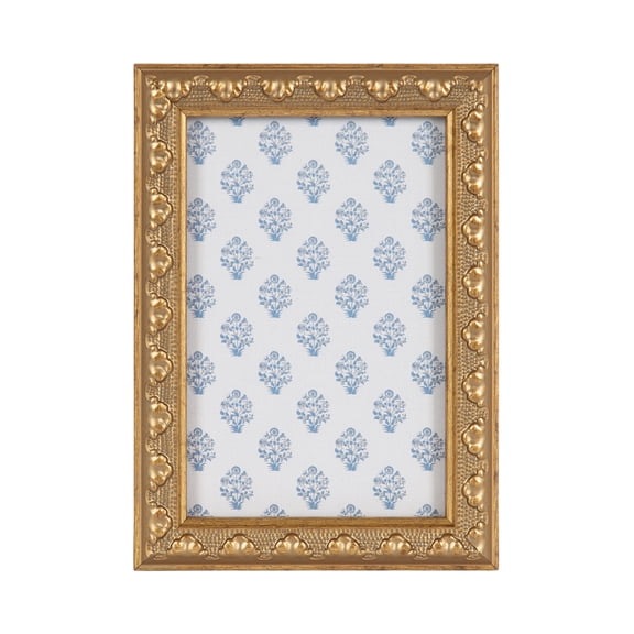 DesignOvation – 4x6 Picture Frame – Slim Ornate Antique Gold Tabletop Photo Frame