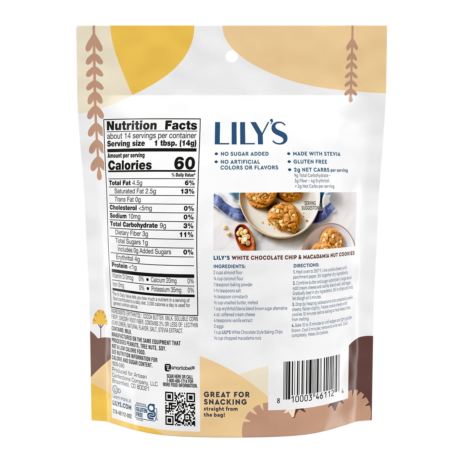 Lily's White Chocolate Style No Added Sugar Baking Chips, Bag 7 oz pack of 2