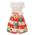 thumbnail image 2 of Little Girls Off Shoulder Floral Lace Stripe Holiday Party Flower Girl Dress Coral 4 (J21KS29), 2 of 4