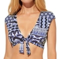 thumbnail image 1 of Women's Bleu Rod Beattie M21199 Island Time Tie Front Cap Sleeve Crop Swim Top (Navy Multi 12), 1 of 3