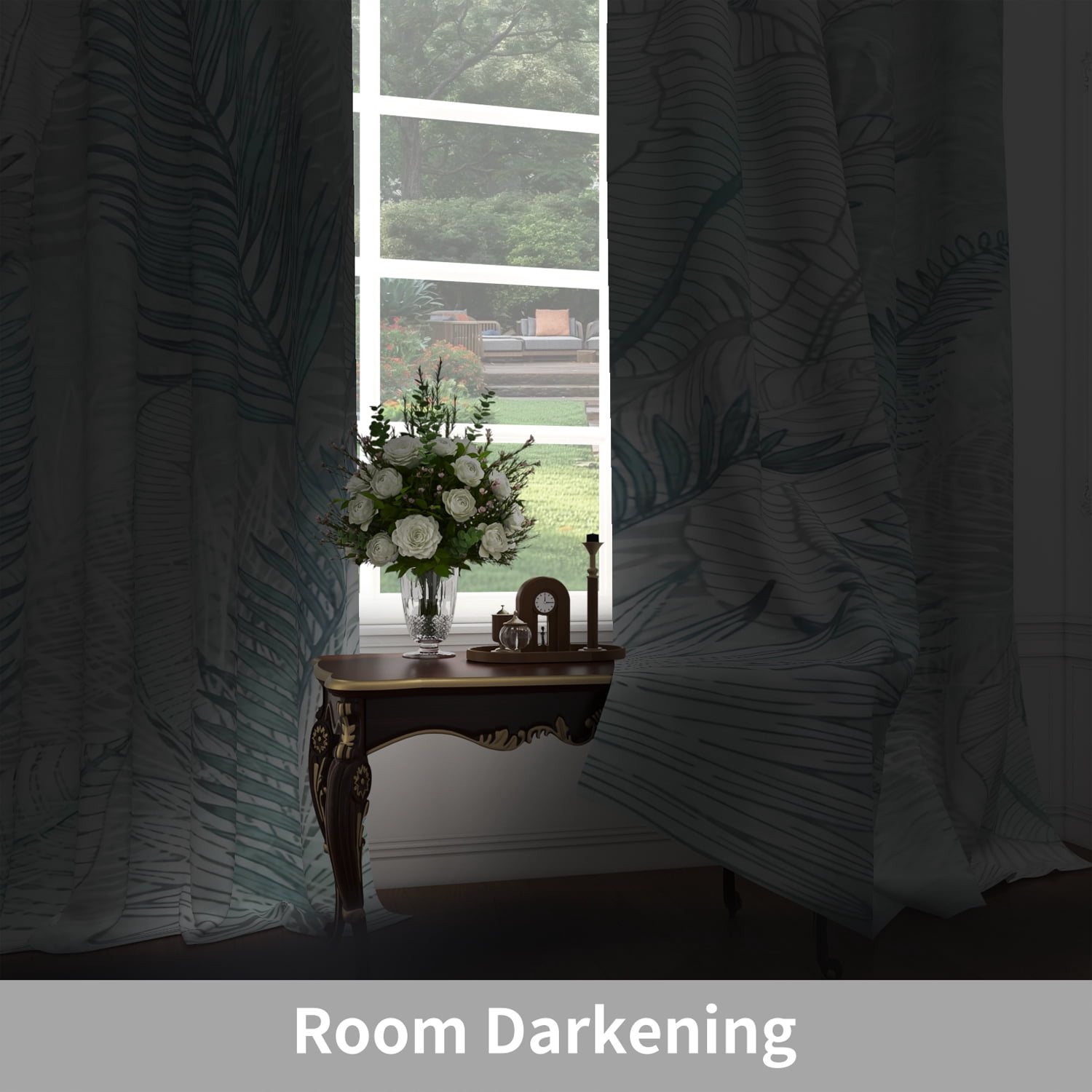 Lfeey Leaf Print Blackout Curtains, Bedroom Living Room，Room Darkening Rod Pocket Curtains, 84 Inch Length, 2 Panels