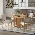 thumbnail image 3 of Harper & Bright Designs 5 Pieces Round Dining Table Set for 4, Minimalist Farmhouse Dining Table with 4 Solid Wood Upholstered Chairs, Kitchen & Dining Room Sets, Beige+Natural, 3 of 15