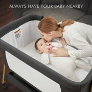 Angelbliss 3-in-1 Baby Bassinet & Bedside Sleeper, Rocking Crib with 6 Adjustable Heights, Wheels, and Mattress, Portable & Foldable Bassinet for Newborn Infant