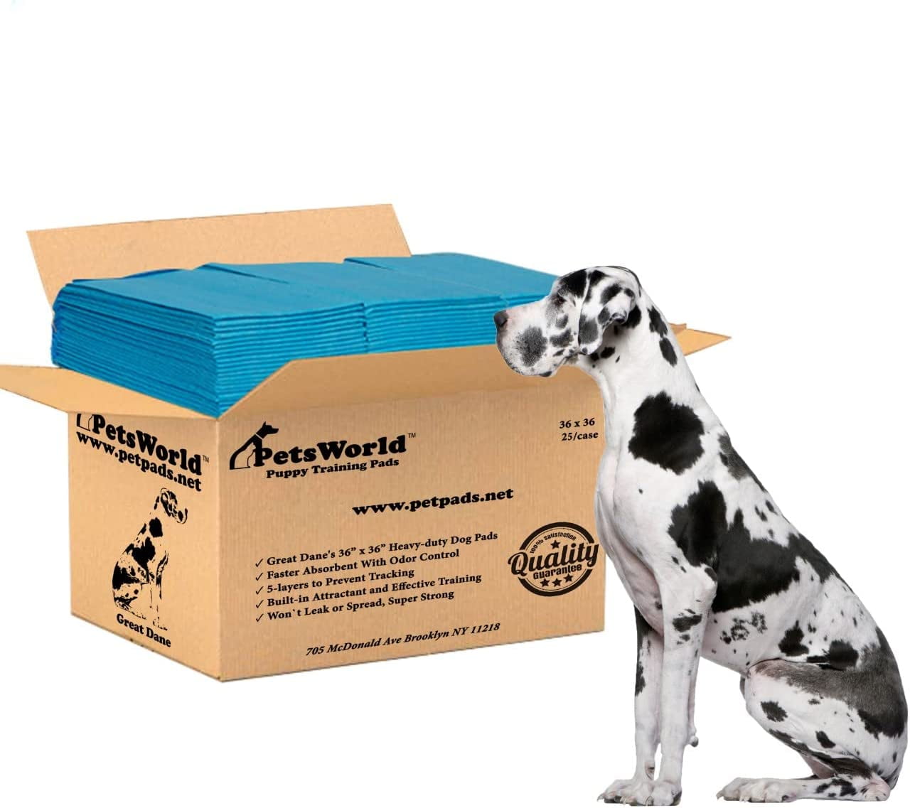 PETSWORLD Giant Potty Pads for Dogs, 36" x 36", 25 Count, 5 Layer