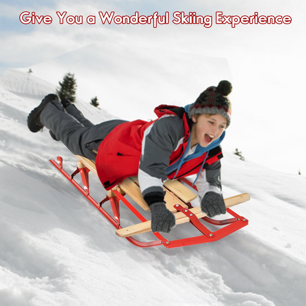 WAQIA Snow Sled Toboggan Slider Skiing Cushion Pull Rope Outdoor Grass Dune Game