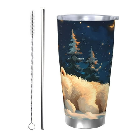 

Ocsxa Starry Sky Sleep White Bear Pattern 20oz Travel Coffee Mug with Flip Lid Stainless Steel Insulated Insulated Coffee Mug Thermal Cup with Splash Proof Sliding Lid-Straw Two-piece Set