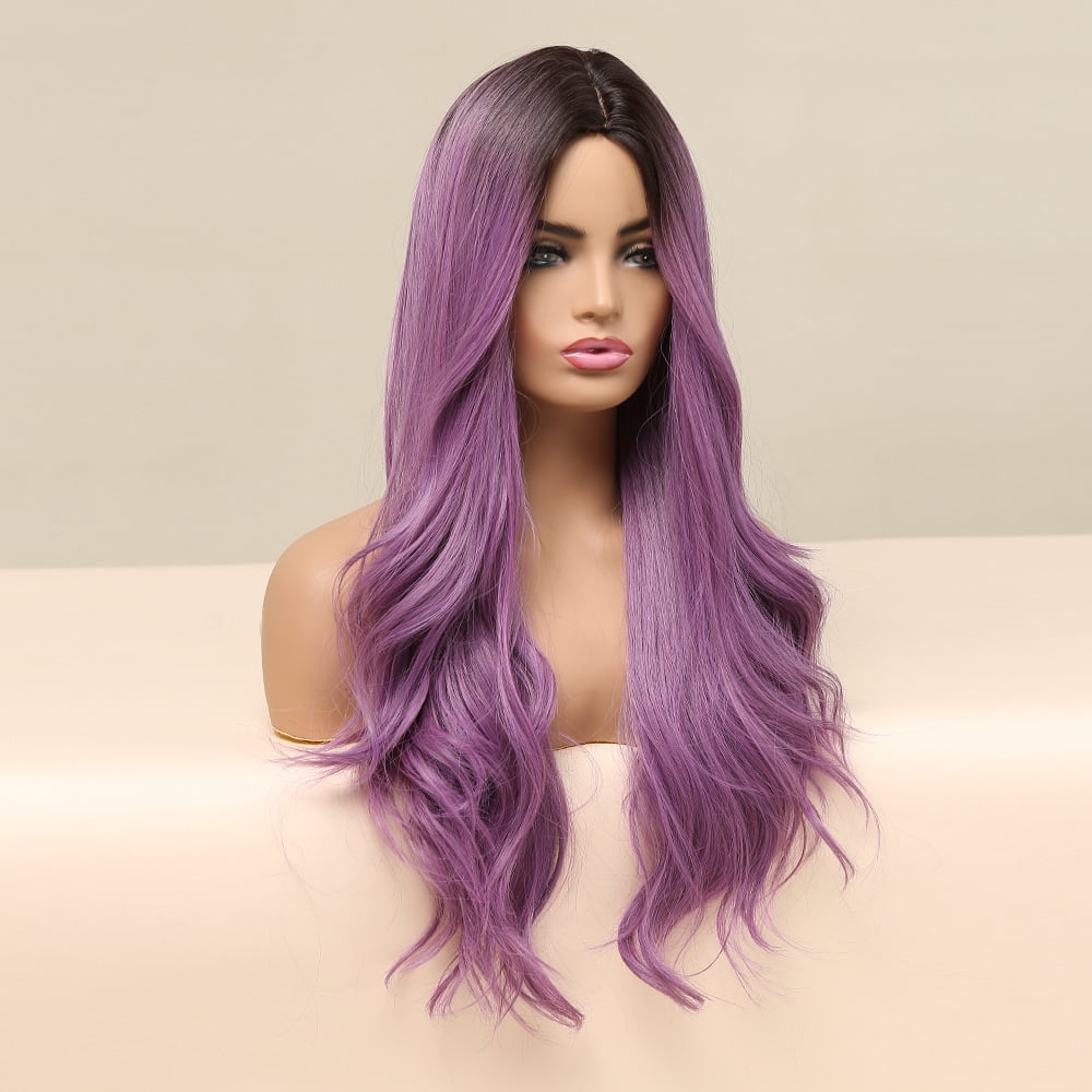 BERON Ombre Purple Long Wavy Wig Middle Part Wig for Women Heat Resistant Natural Looking Hair Wig for Party Cosplay
