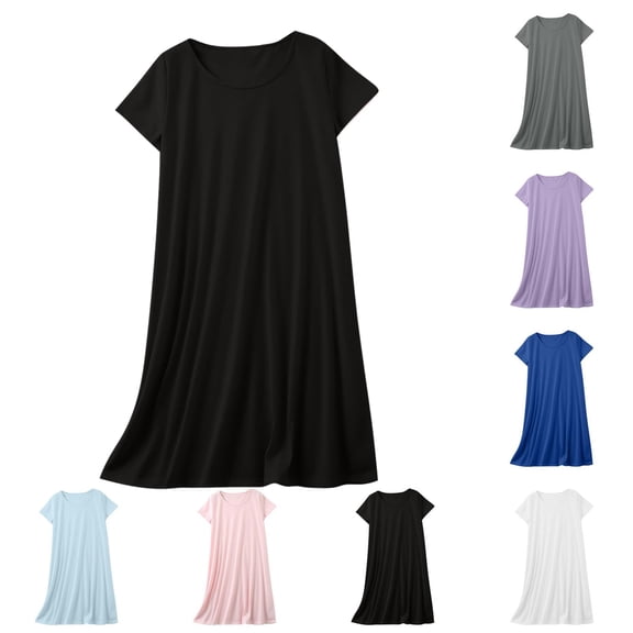 Oksale Knit Night Gowns for Women Lightweight Cotton Pajama Dress Casual Crew Neck Sleep Shirts Short Sleeve Night Dress Loose Fit Soft Loungewear Black M