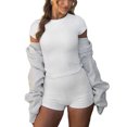thumbnail image 4 of Women Summer Workout Set Short Sleeve Crew Neck Crop Tops T-shirt + Yoga Shorts Streetwear, 4 of 6