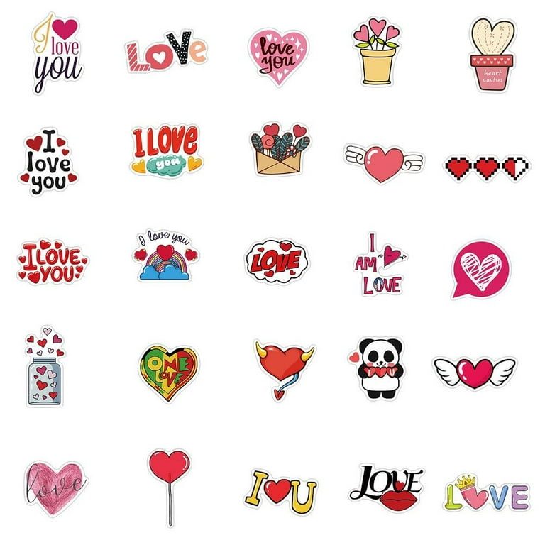 50pcs Valentines Stickers, Romantic Heart Stickers For Water Bottles Gift  Envelope Scrapbook Phone Laptop, Love Stickers For Teen Couples Adults