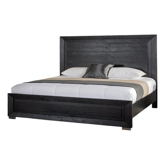 Ashen King Bed-LED Headboard-Chrome Metal Legs-Rustic Black Wood