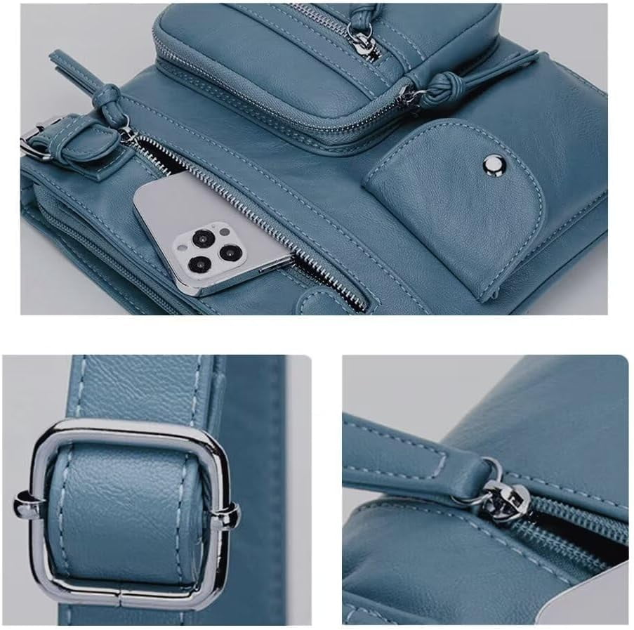 Leather Crossbody Bag for Women PU West Multi Pocket Shoulder Bags Travel Purses Ultra Soft Washed