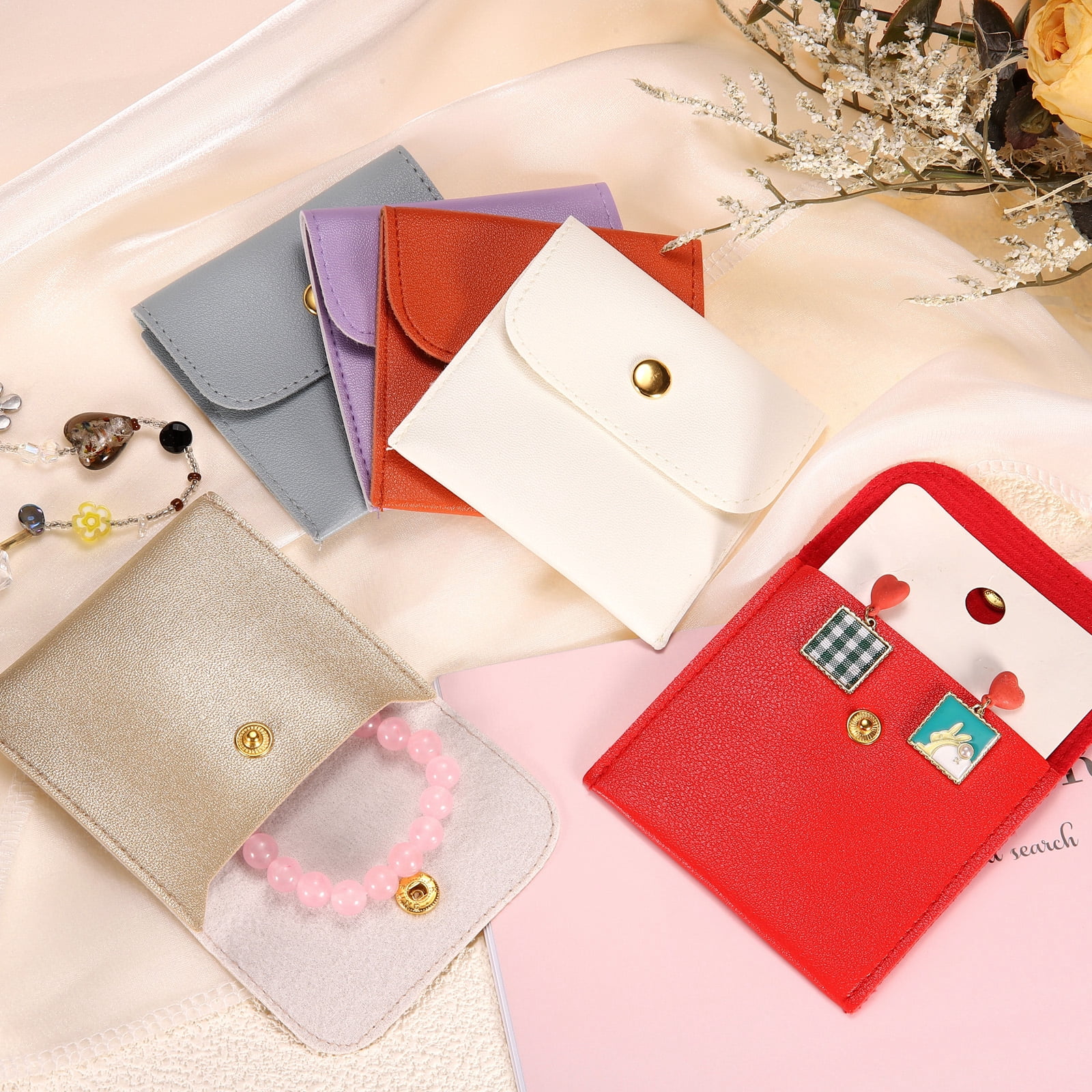 Unique Bargains 6Pcs Mini PU Leather Small Jewelry Bags Soft Jewelry Package Blue